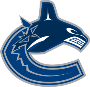 A blue and white logo of the vancouver canucks.