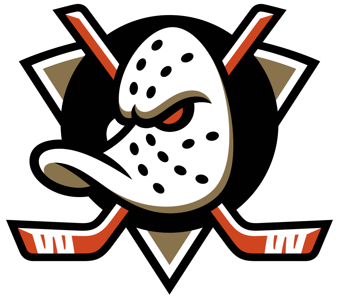 Hockey mask logo with crossed sticks.